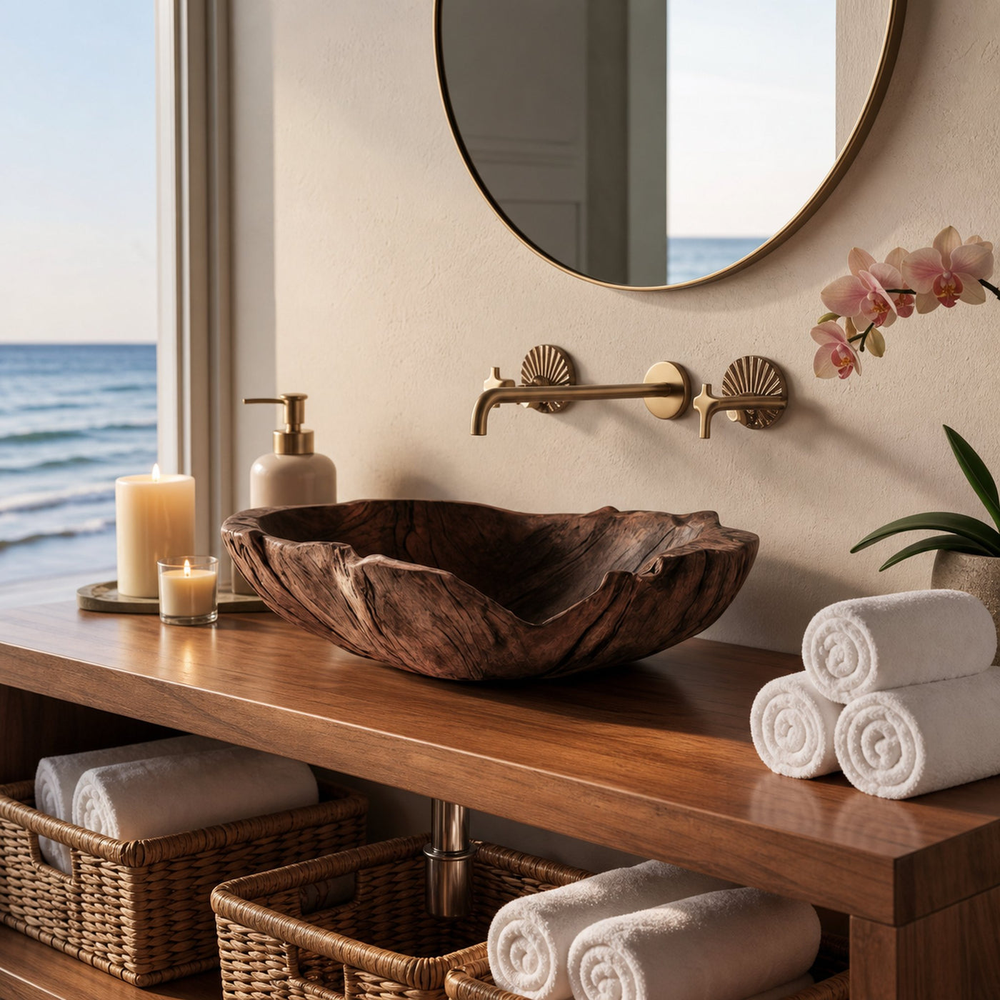 Farmhouse Handcrafted Wooden Vessel Sink For Bathroom - product view 7