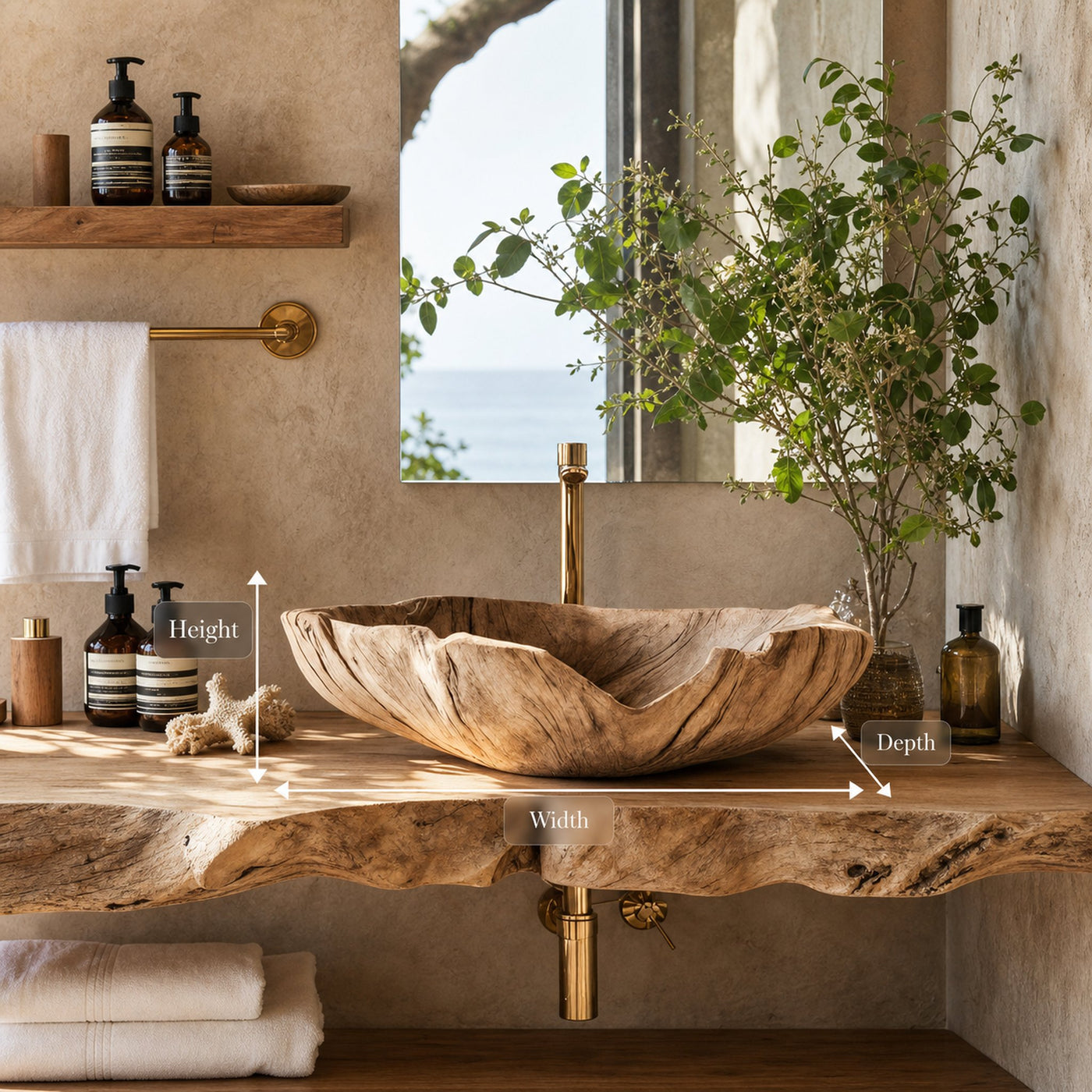 Farmhouse Handcrafted Wooden Vessel Sink For Bathroom - product view 8