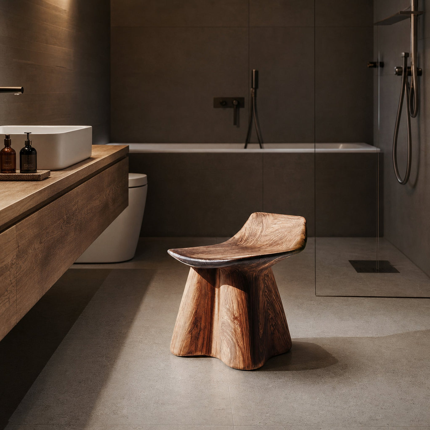 Farmhouse Shower Stool For Rustic Bathroom Interiors