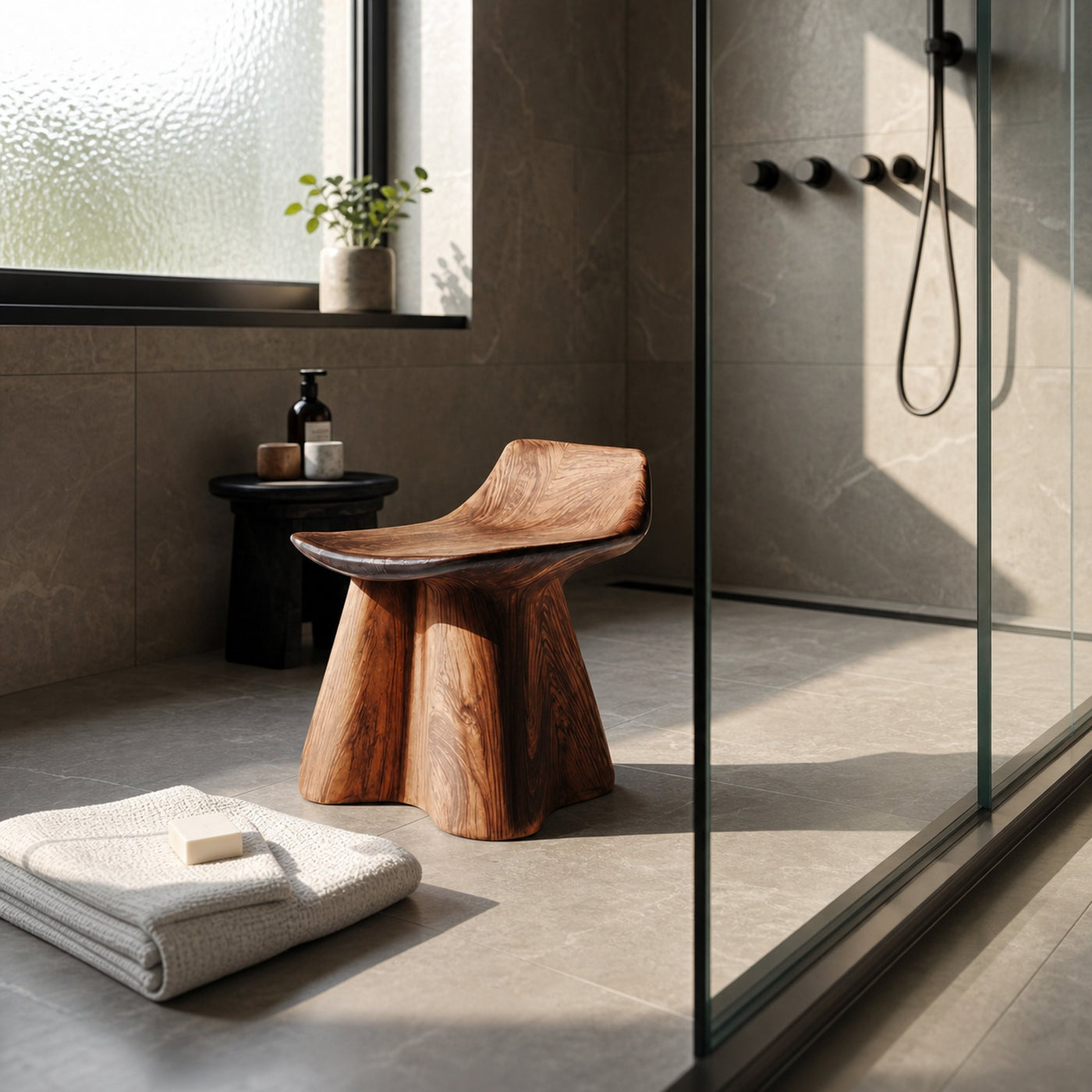 Farmhouse Shower Stool For Rustic Bathroom Interiors - product view 6