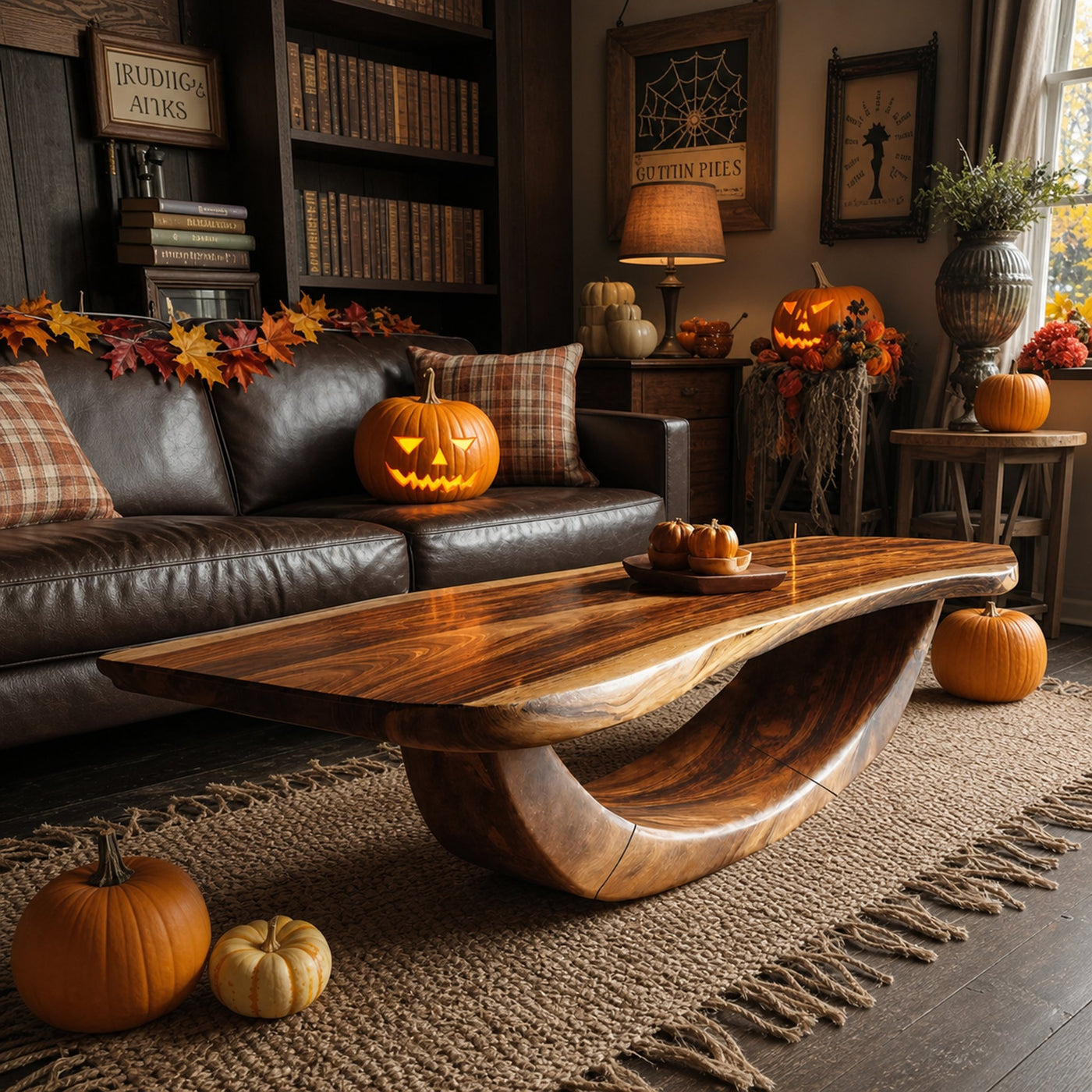 Farmhouse Wooden Live Edge Coffee Table Livingroom Decor Haunted Look - product view 6