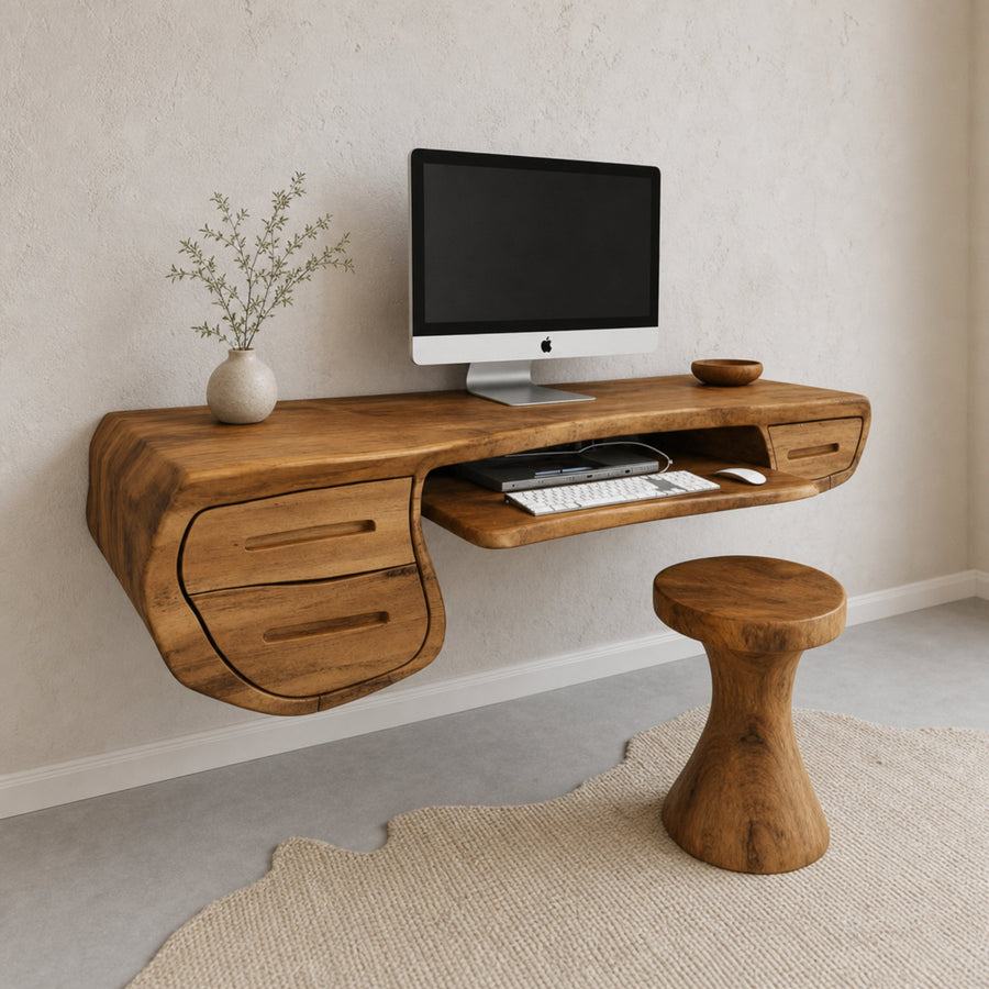 Floating Sculptural Desk With Drawers For Home Office And Studio