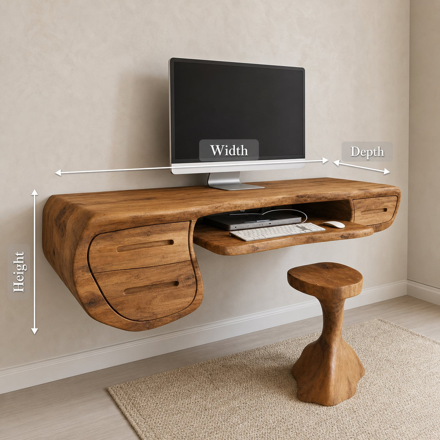 Floating Sculptural Desk With Drawers For Home Office And Studio - product view 8