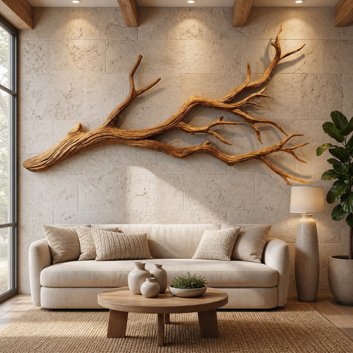 Flowing Organic Wood Branch Wall Sculpture Contemporary Decor - product view 6
