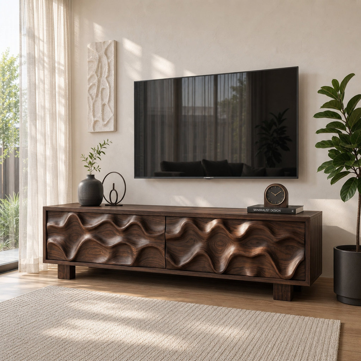 Hand Carved TV Stand With Wave Design For Living Room - product view 7