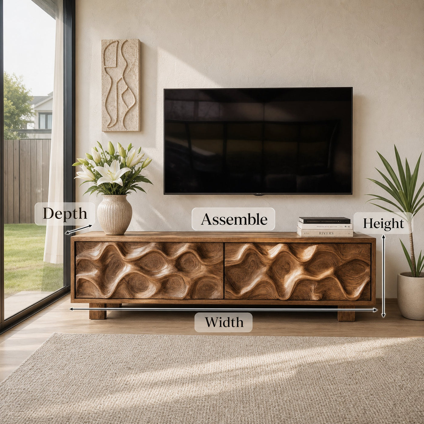 Hand Carved TV Stand With Wave Design For Living Room - product view 8