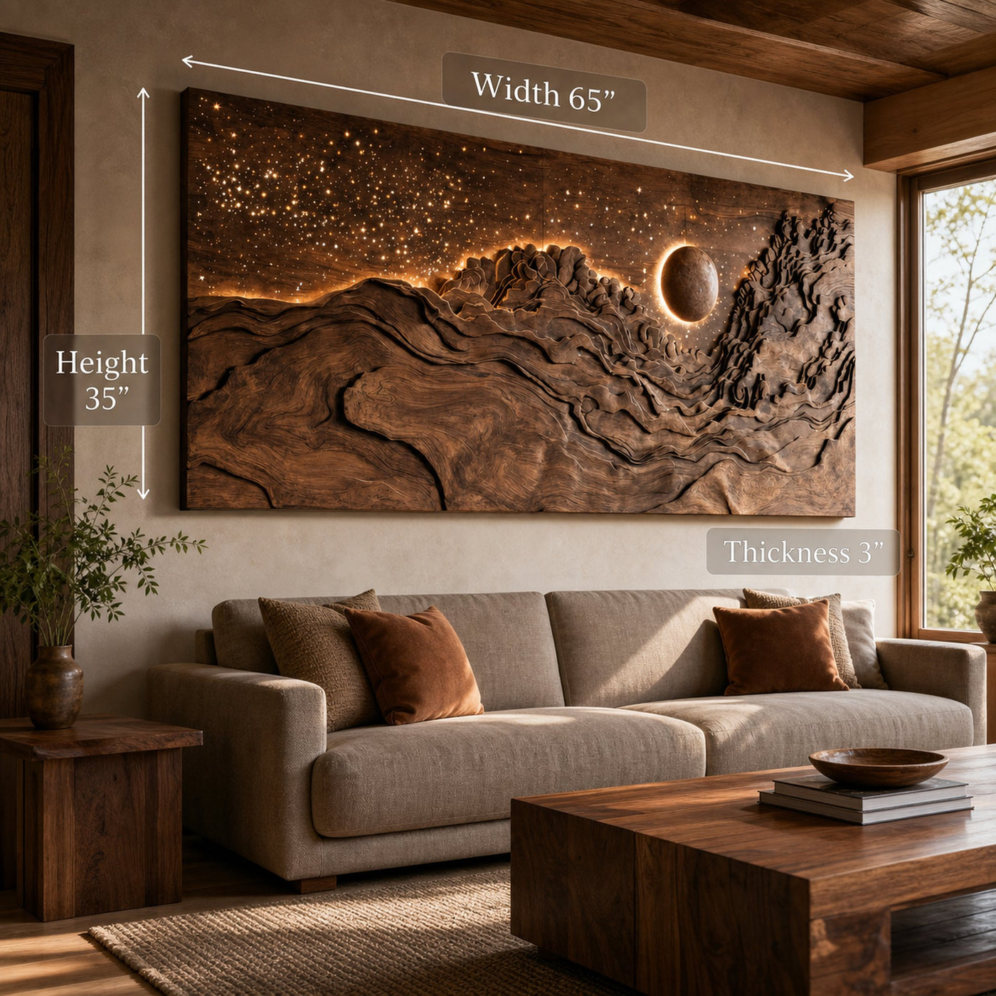 Hand Carved Wall Art With LED Eclipse Design For Living Room - product view 6