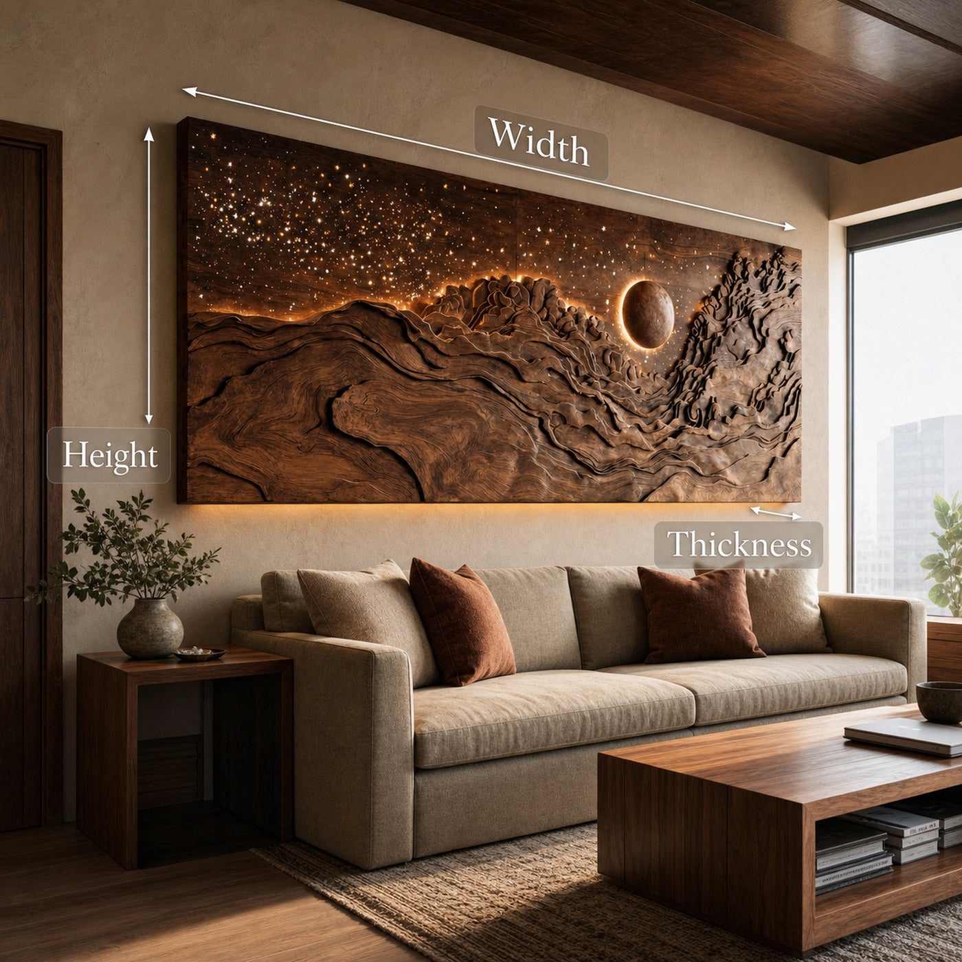 Hand Carved Wall Art With LED Eclipse Design For Living Room - product view 7
