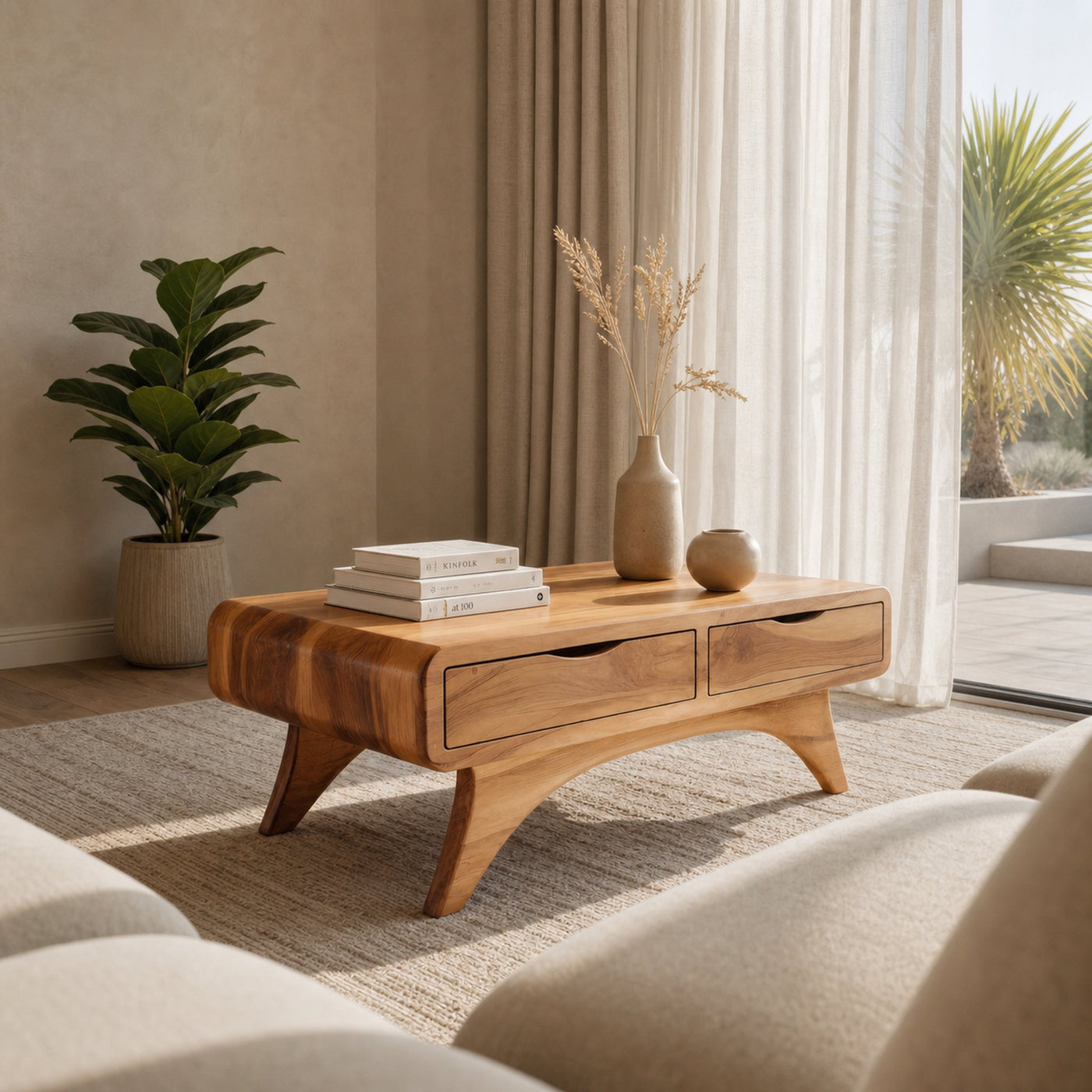 Handcrafted Coffee Table With Drawers For Living Room