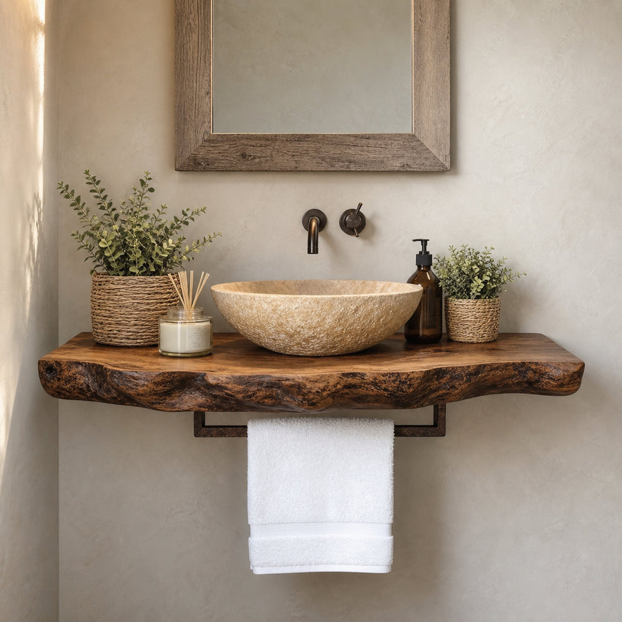 Handcrafted Floating Bathroom Vanity Shelf Rustic