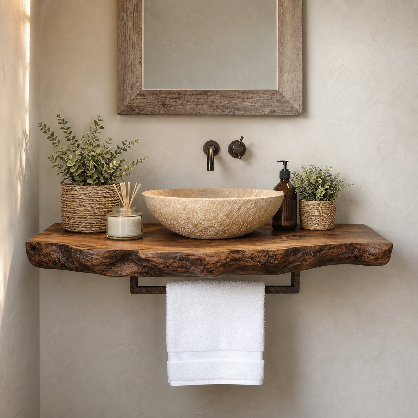 Handcrafted Floating Bathroom Vanity Shelf Rustic