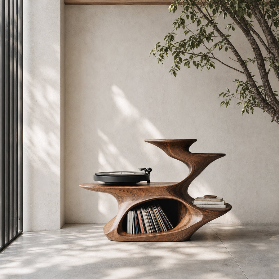 Handcrafted Live Edge Record Stand Unique Living Room