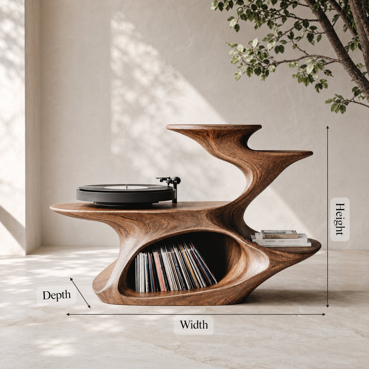 Handcrafted Live Edge Record Stand Unique Living Room - product view 6