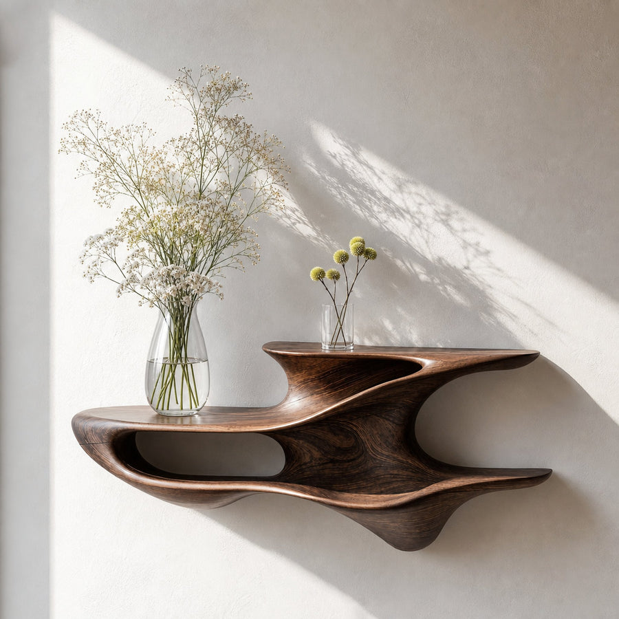 Handcrafted Live Edge Wall Mount Shelf For Living Room