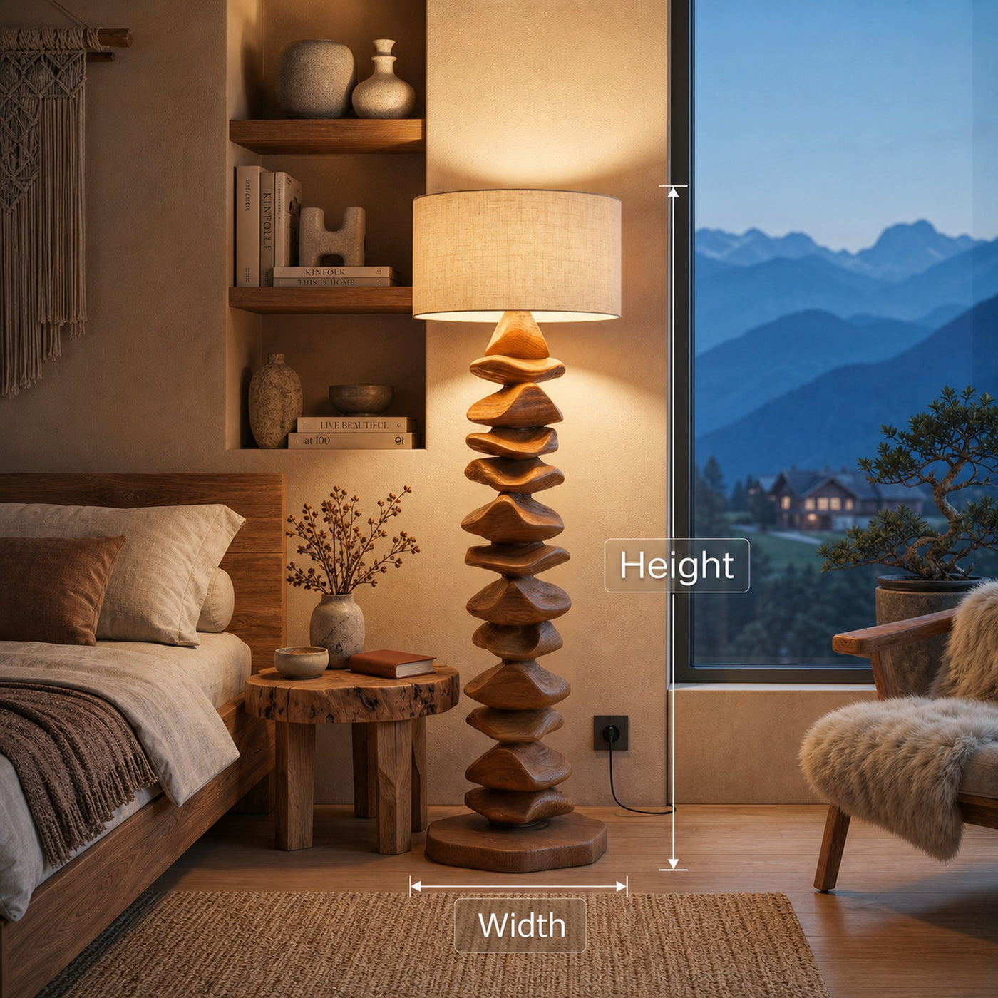 Handcrafted Sculptural Floor Lamp With Carved Base For Living Room - product view 8