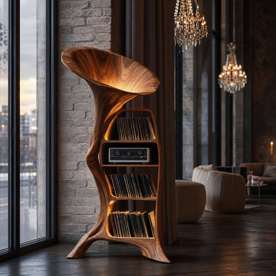 Handcrafted Wood Record Player Stand For Entryway