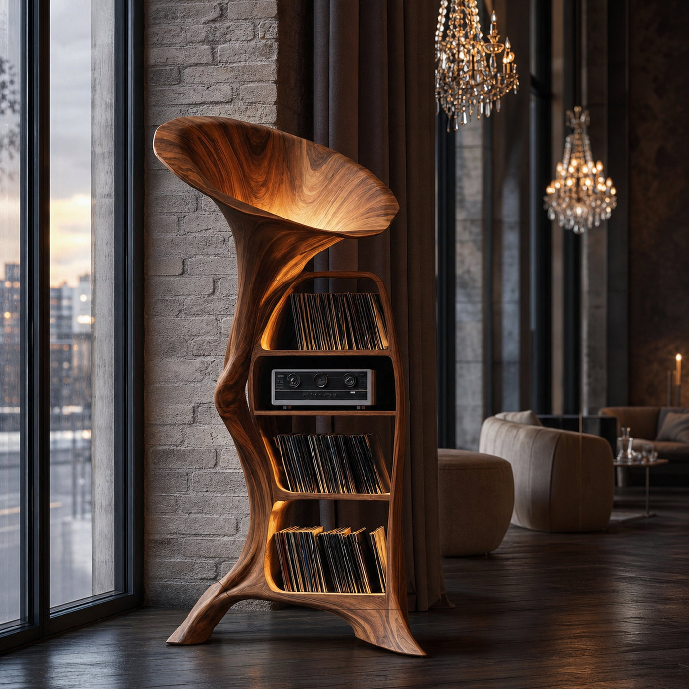 Handcrafted Wood Record Player Stand For Entryway