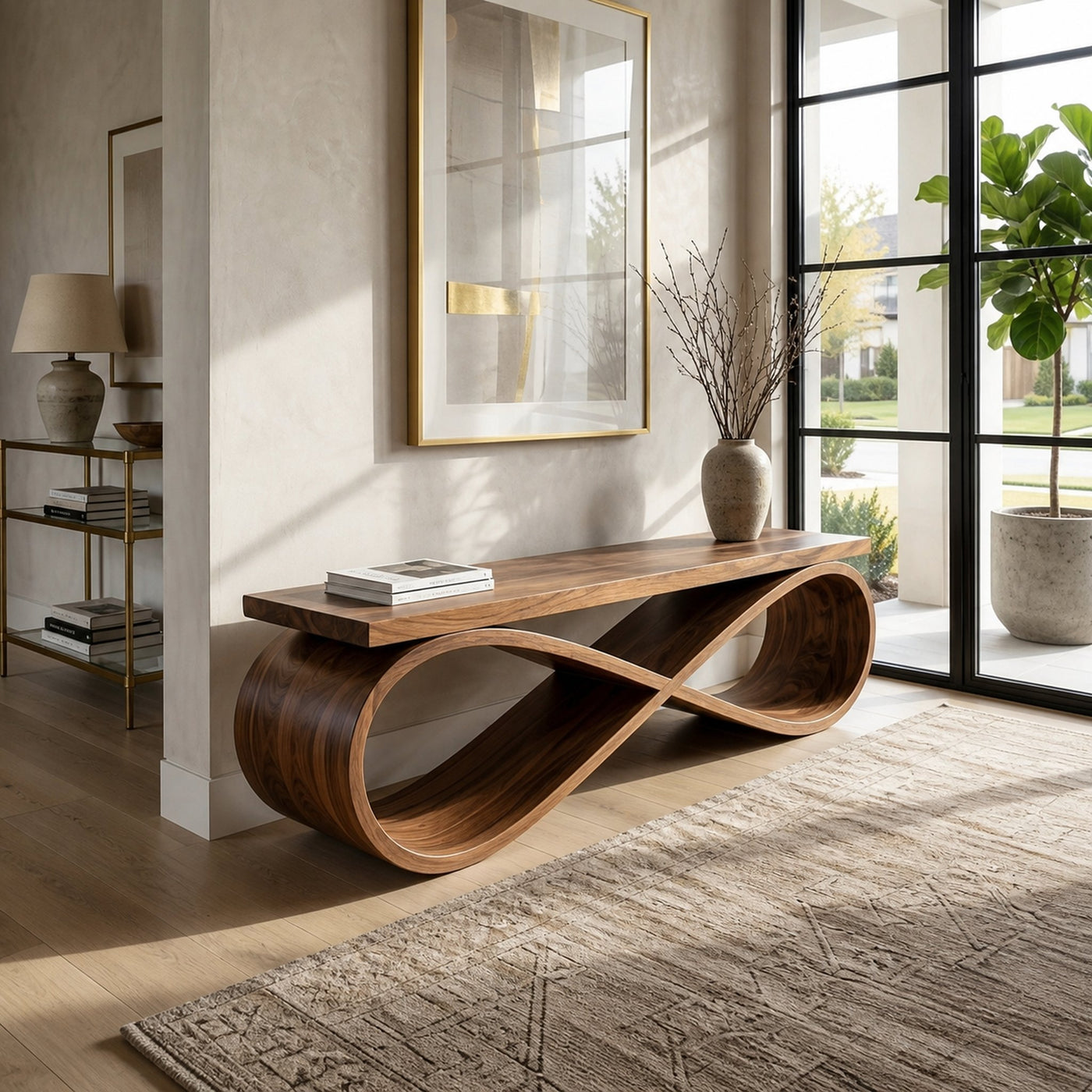 Infinity Loop Sculptural Bench For Entryway Or Living Room - product view 7