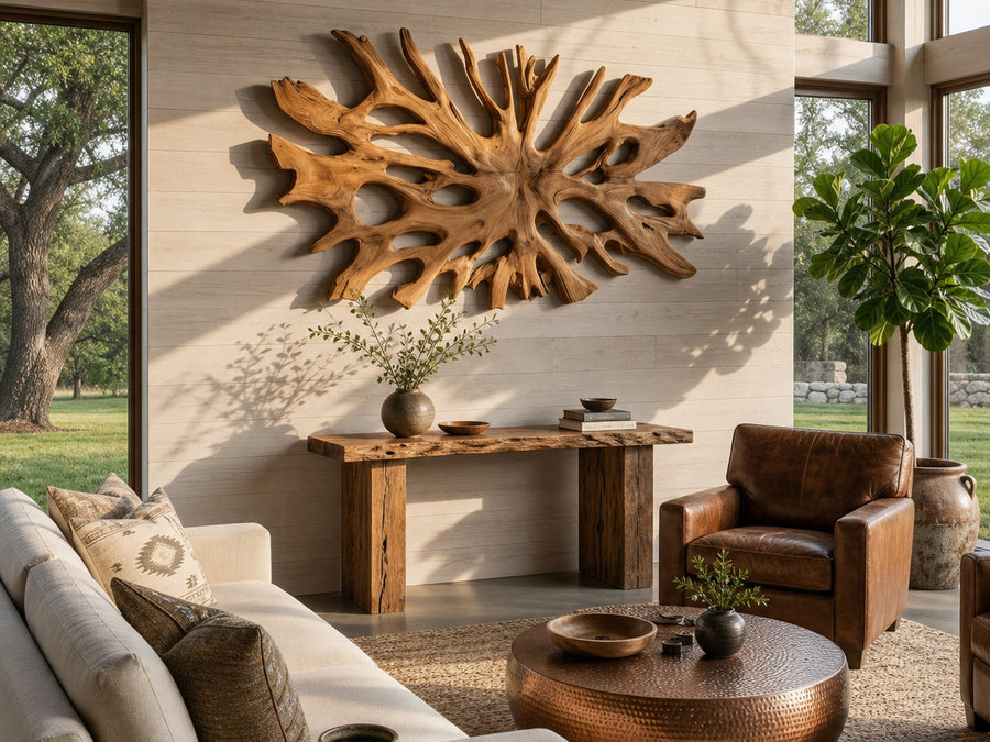 Frond Solstice Carved Wall Sculpture with Radiating Leaves