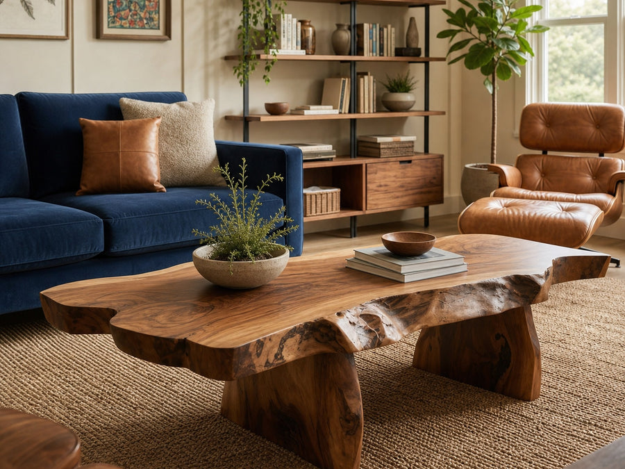 Riverline Windward Live Edge Coffee Table with Slab Legs