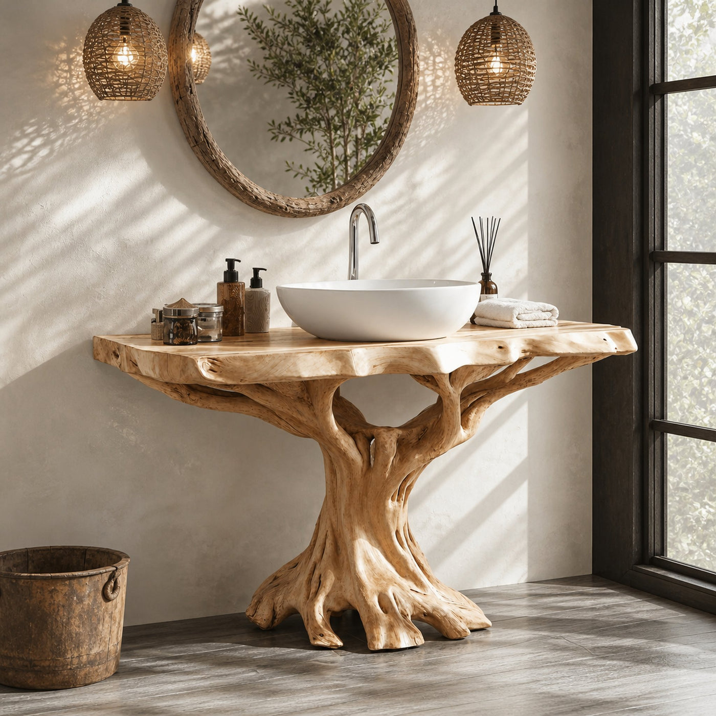 Live Edge Natural Wood Bathroom Vanity For Serene Spaces