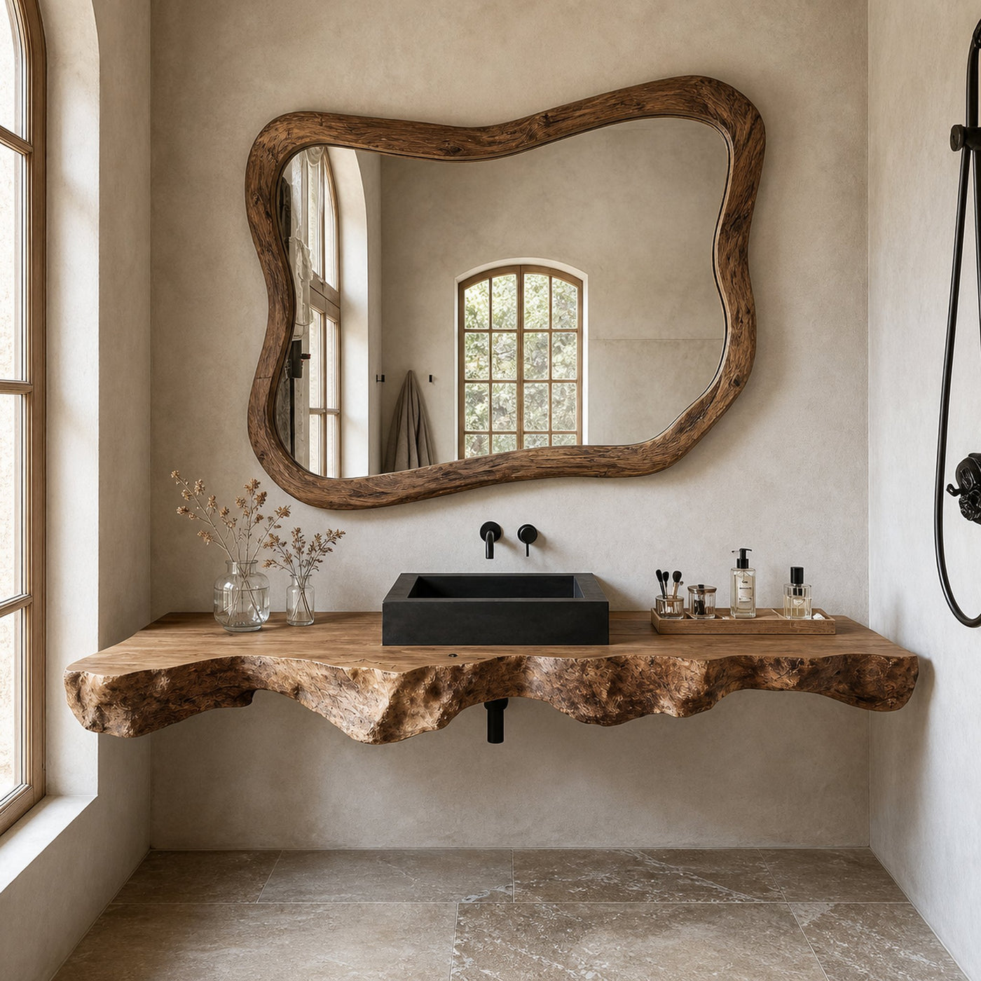 Live Edge Solid Wood Vanity For Rustic Bathroom