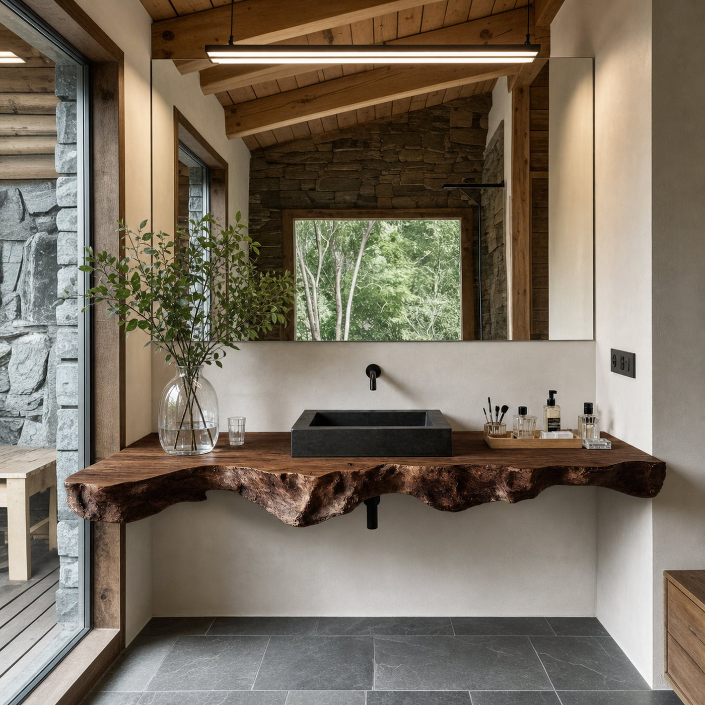 Live Edge Solid Wood Vanity For Rustic Bathroom - product view 7