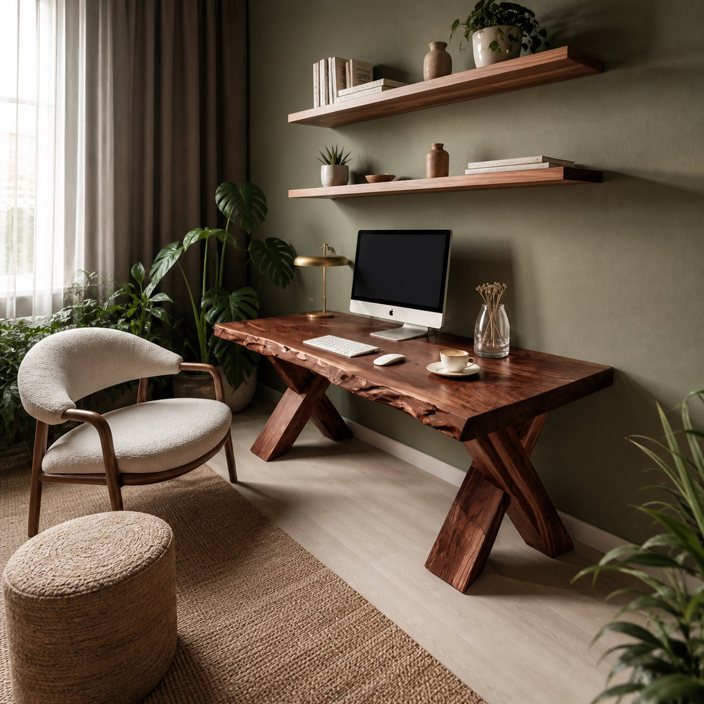 Live Edge Wooden Desk With X Legs For Rustic Home Office Or Studio - product view 7