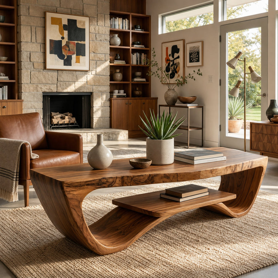 Luxury Coffee Table With Shelf For Living Room