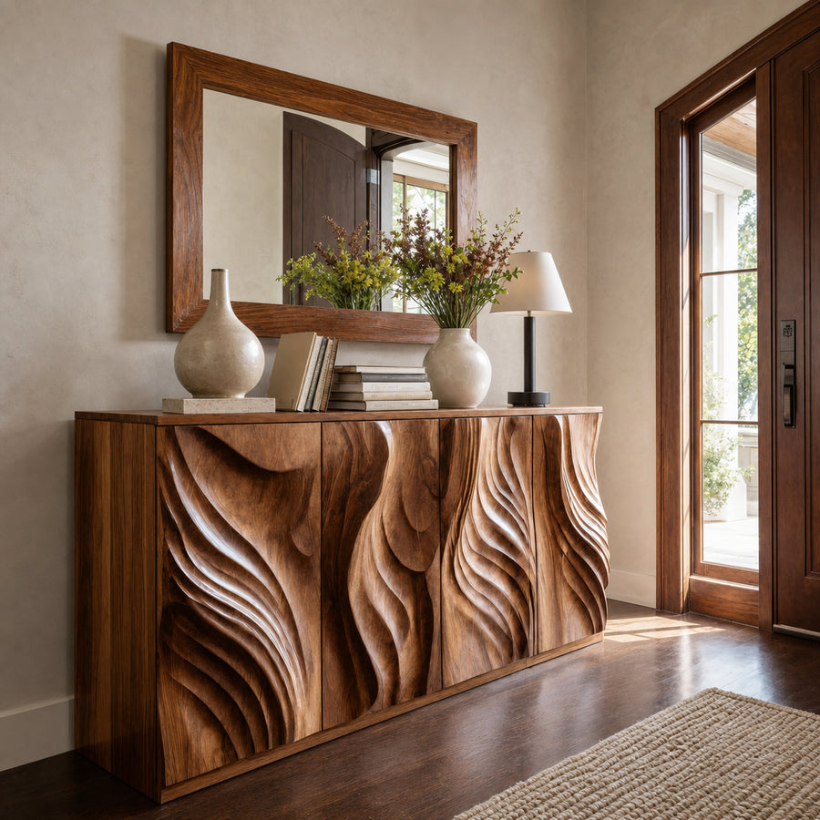 Luxury Credenza Sculpted Door Storage Furniture For Living