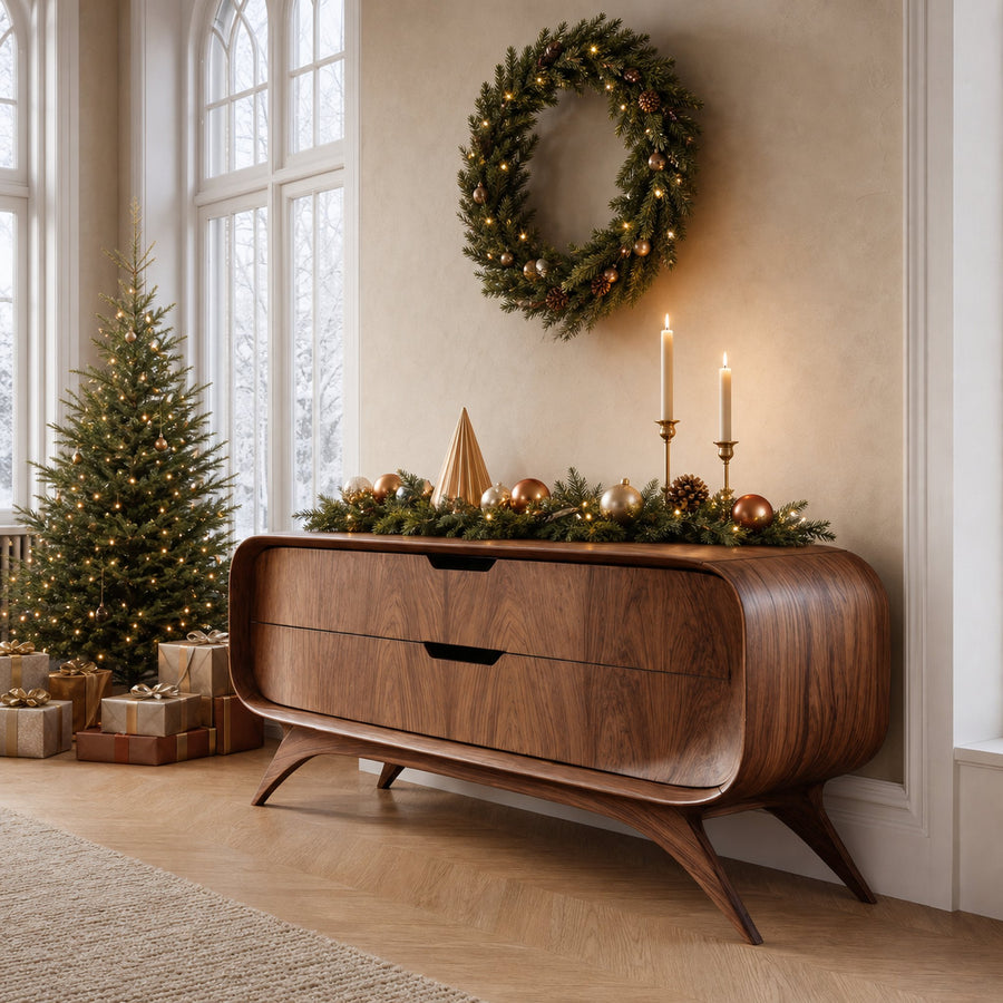 Mid Century Curved Sideboard For Holiday Or Living Room