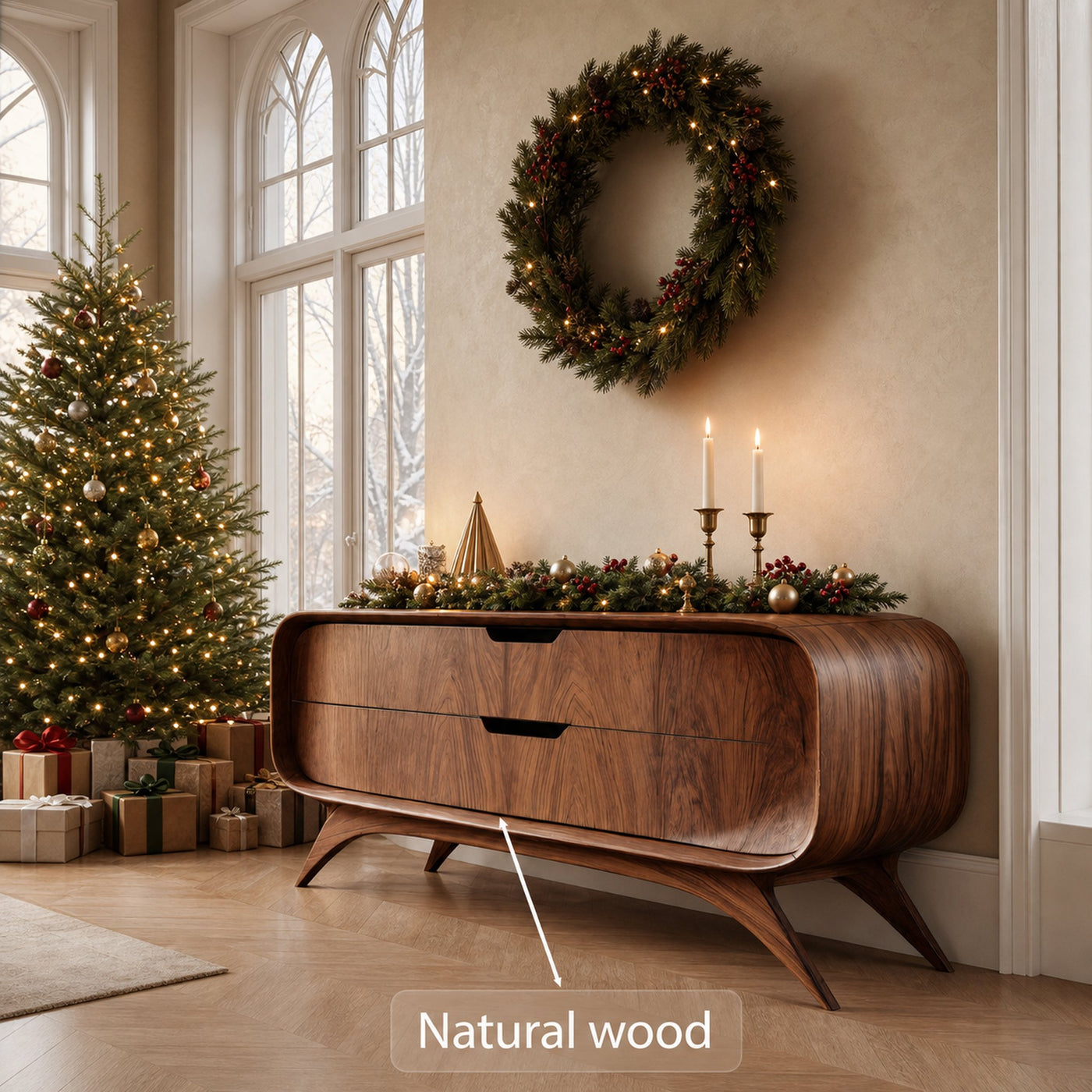 Mid Century Curved Sideboard For Holiday Or Living Room - product view 6
