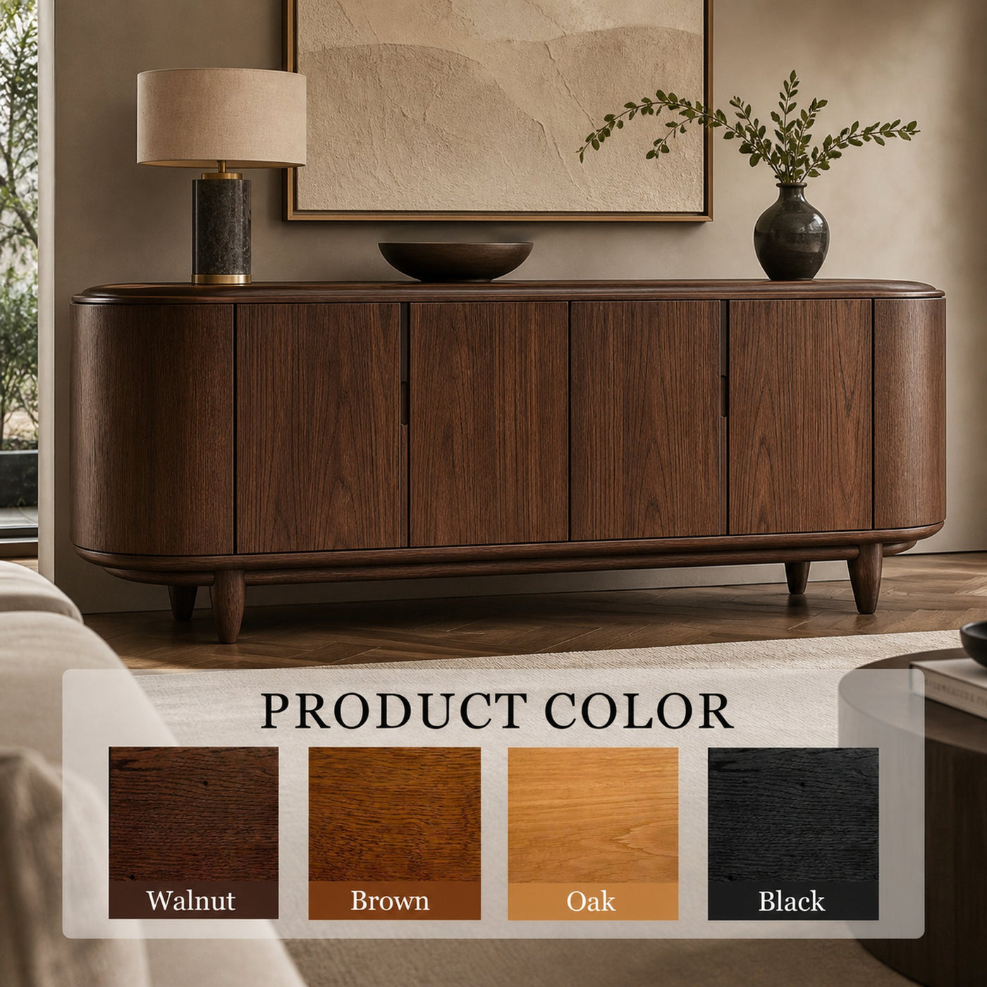 Mid Century Curved Sideboard For Holiday Or Living Room - product view 7