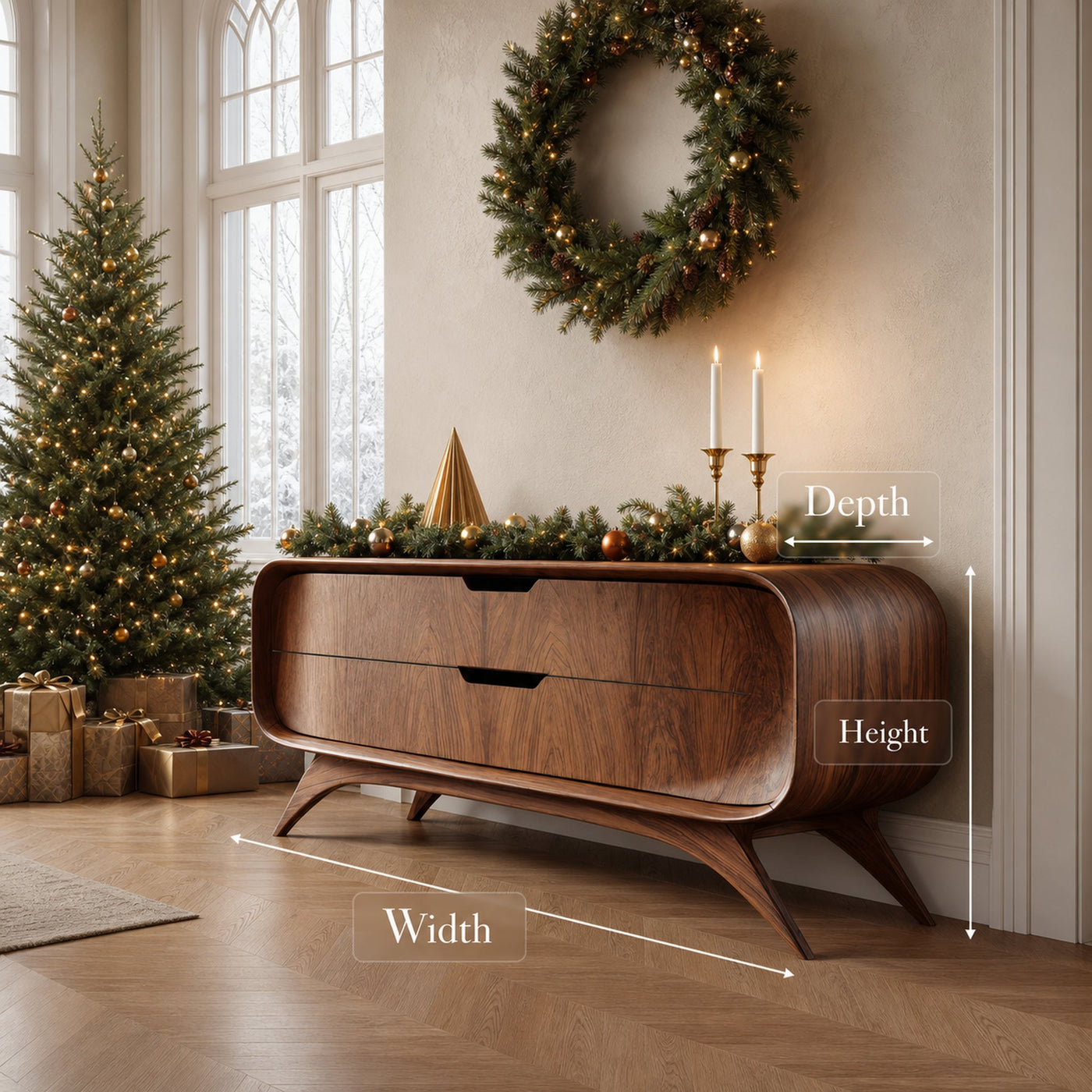 Mid Century Curved Sideboard For Holiday Or Living Room - product view 8