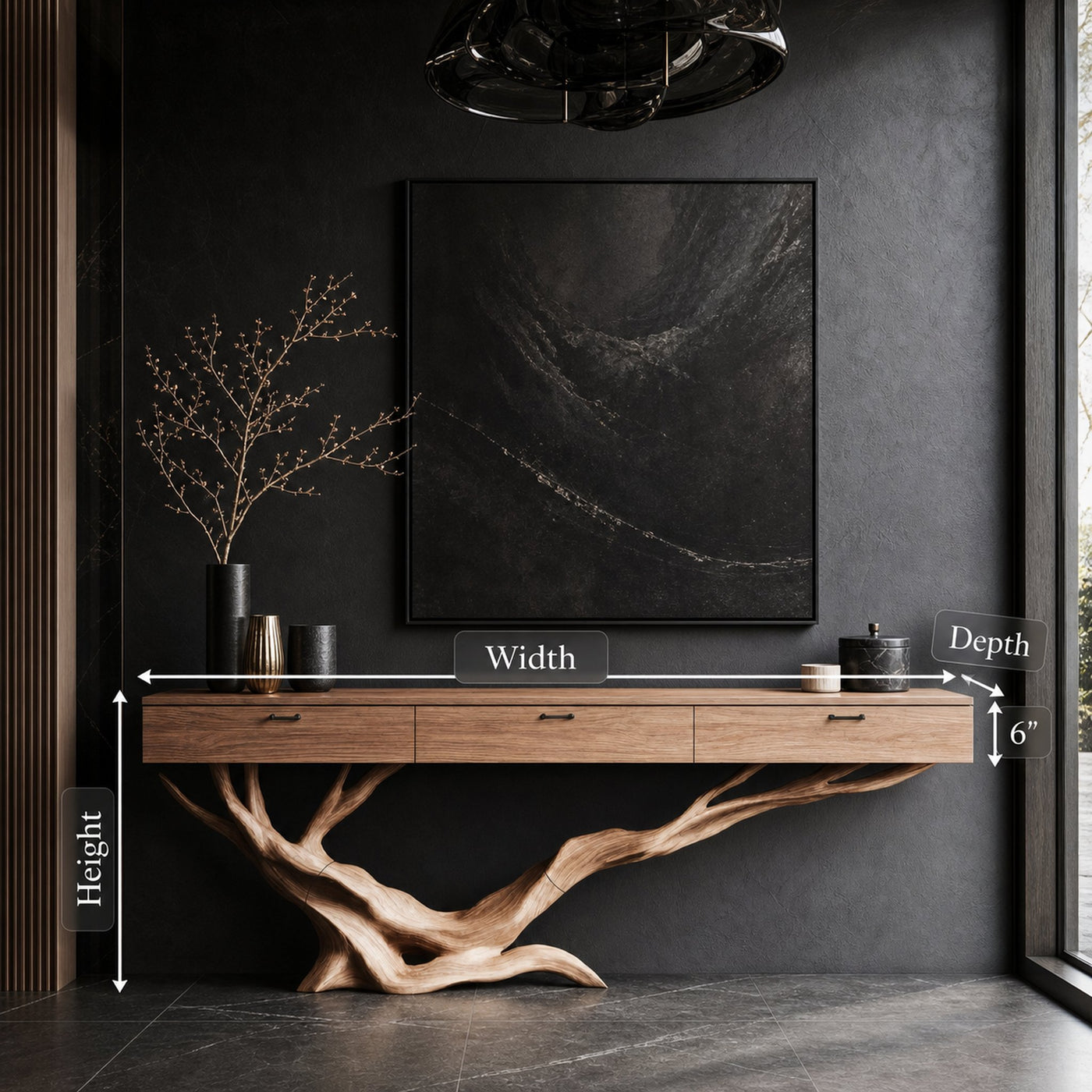 Mid Century Live Edge Entryway Table For Furniture Decor Modern - product view 6