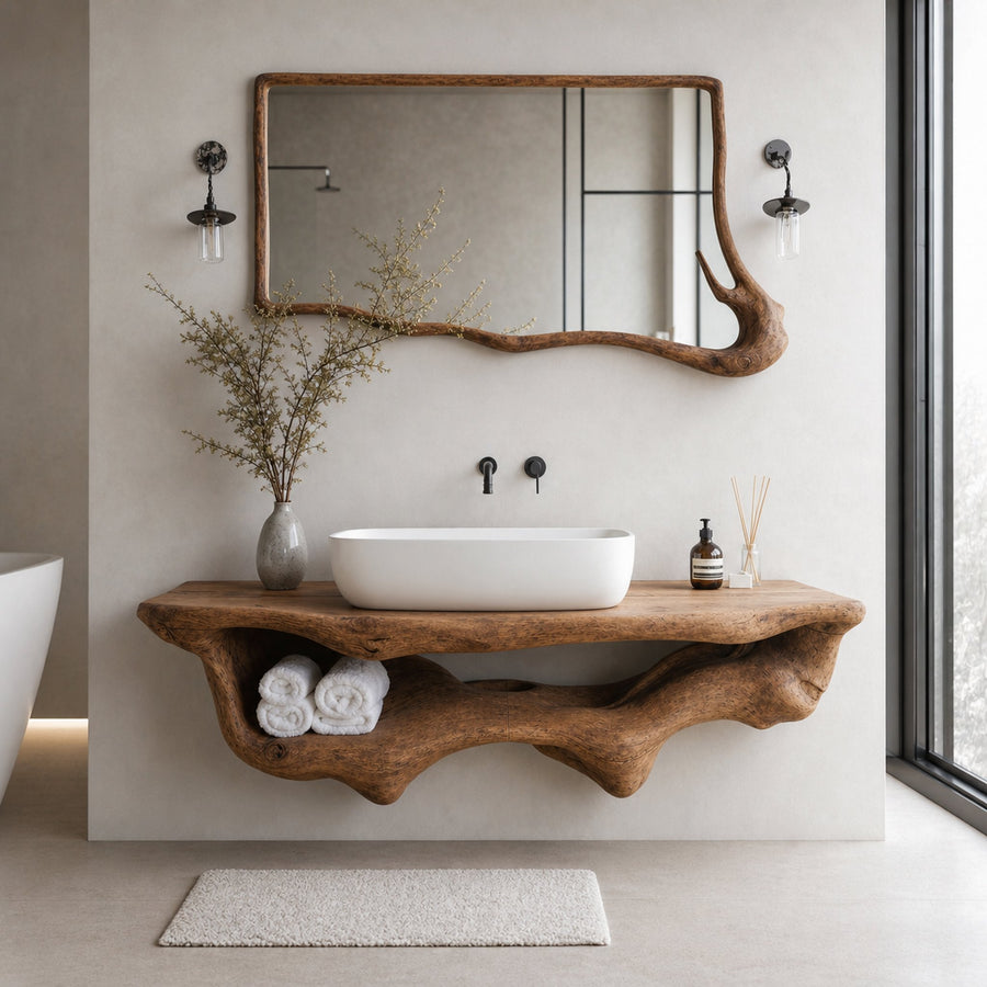 Mid Century Live Edge Floating Vanity Best Bathroom Decor