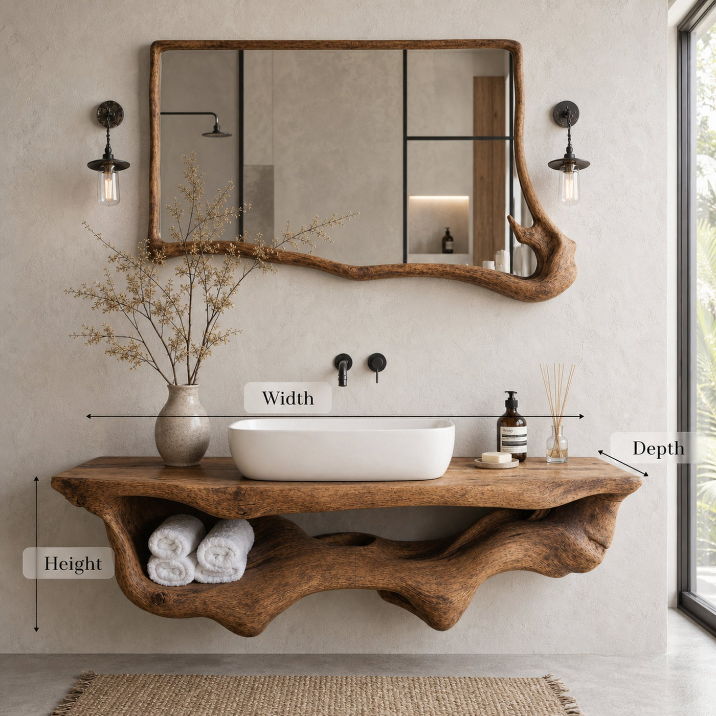 Mid Century Live Edge Floating Vanity Best Bathroom Decor - product view 6