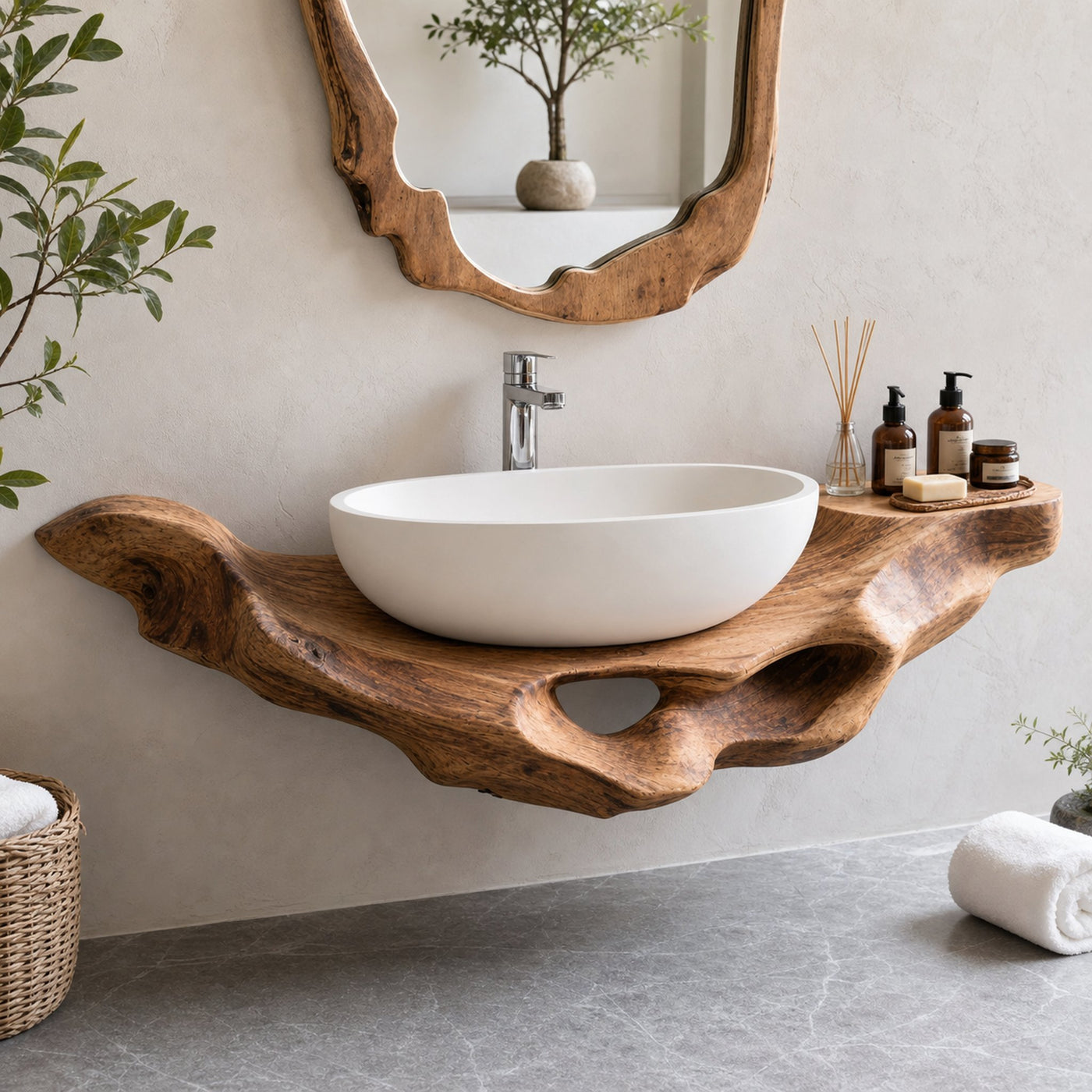 Mid Century Live Edge Floating Vanity Small Bathroom Style