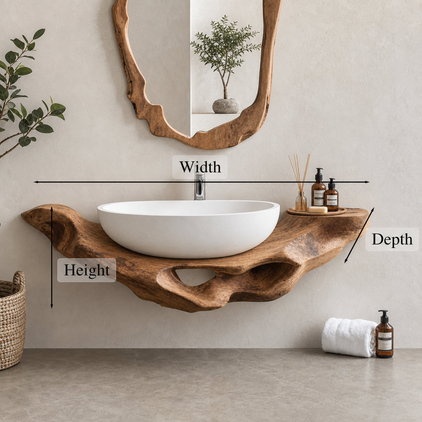 Mid Century Live Edge Floating Vanity Small Bathroom Style - product view 6
