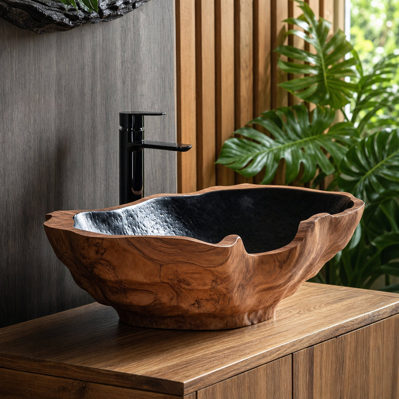 Mid Century Solid Wood Sink For Elegant Bathroom Setup