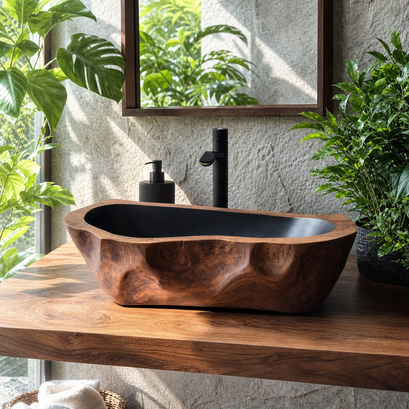 Mid Century Solid Wood Sink For Modern Bathroom Makeover