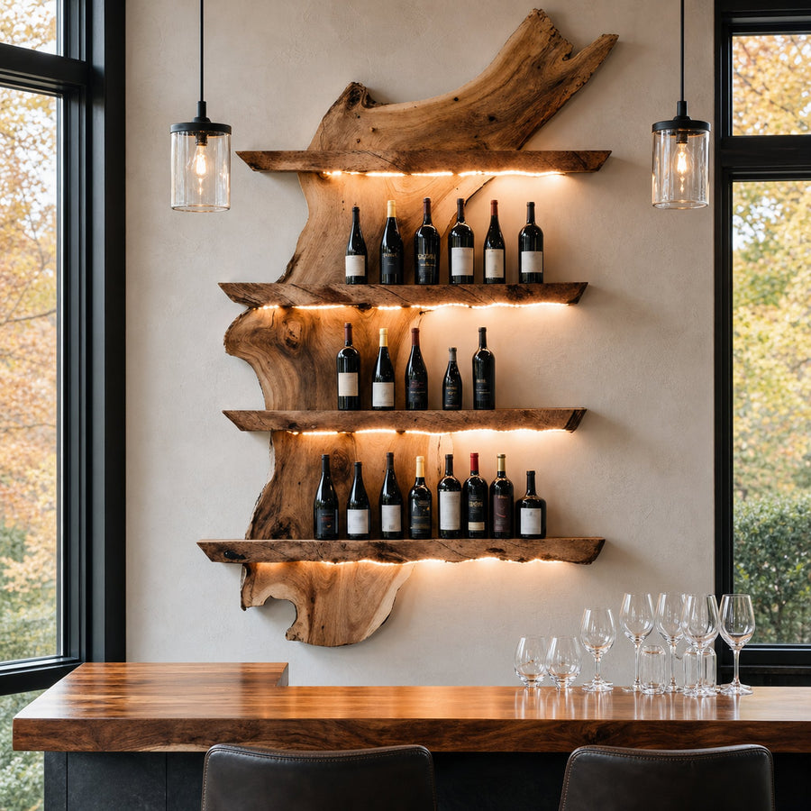 Mid Century Wine Rack For Kitchen Bar Wall Shelf