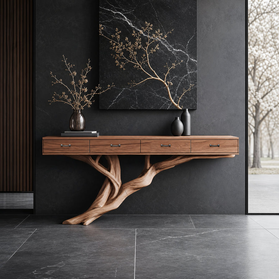 Mid Century Wooden Console Table For Living Room Contemporary Accent