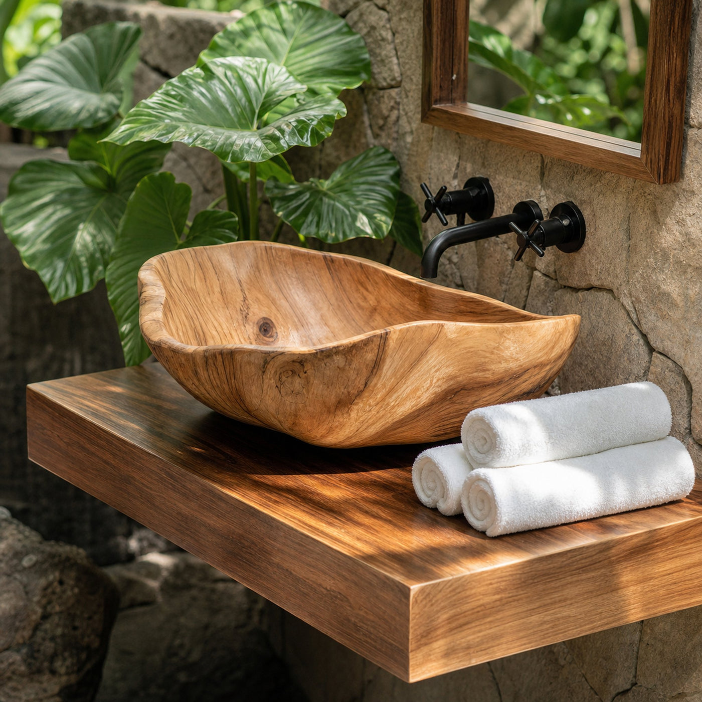 Mid Century Wooden Vessel Sink For Bathroom Vanity Decor