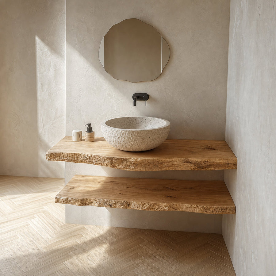 Midcentury Floating Shelf Vanity Bathroom