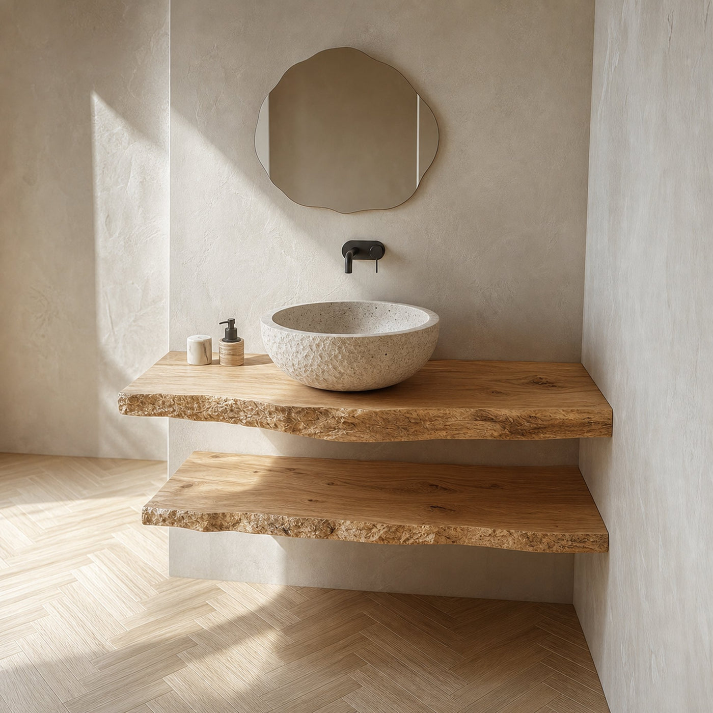 Midcentury Floating Shelf Vanity Bathroom