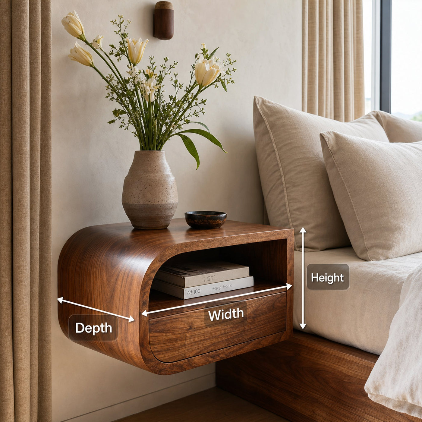 Minimalist Floating Nightstand With Storage For Bedroom - product view 8