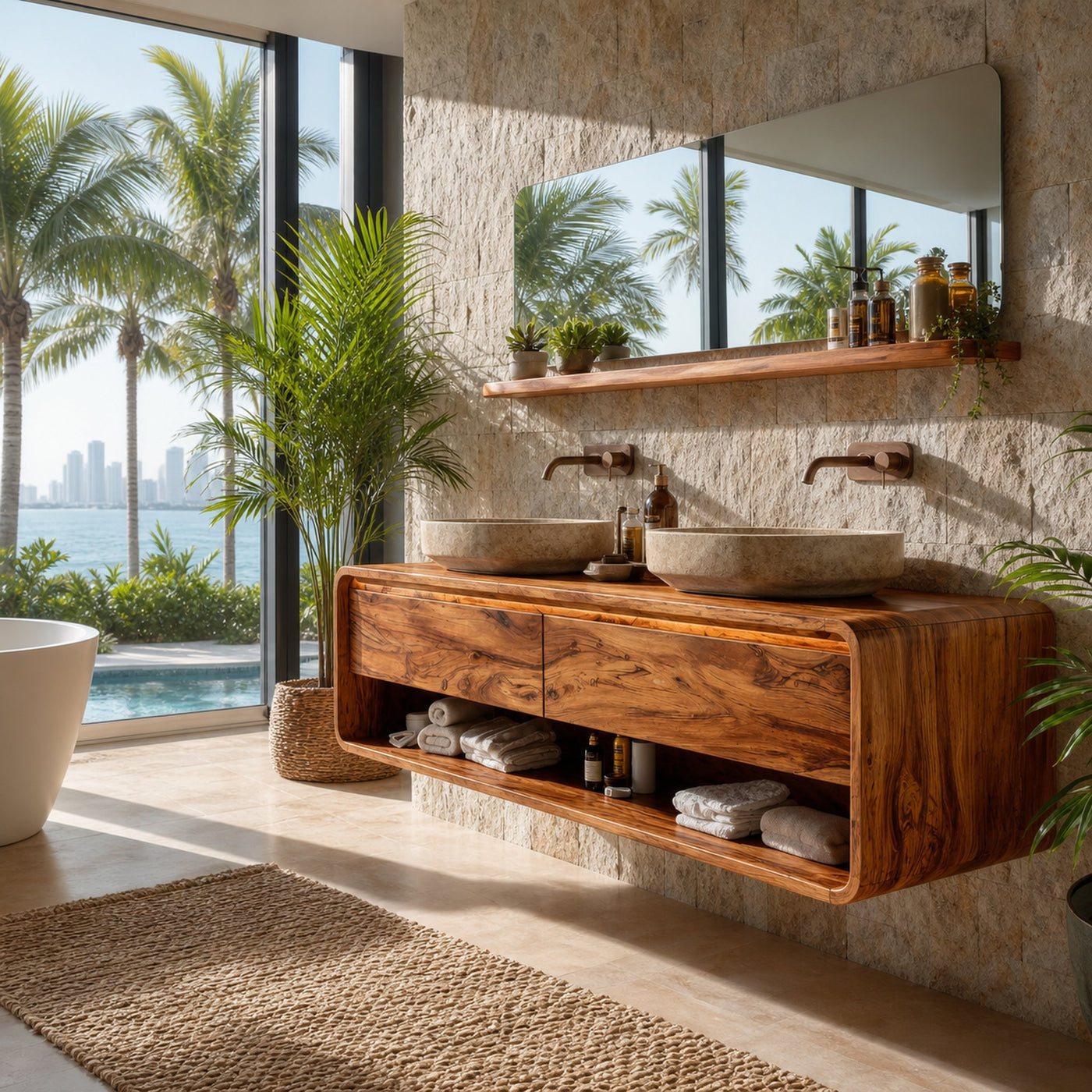 Minimalist Floating Wood Bathroom Vanity For Bathroom Areas
