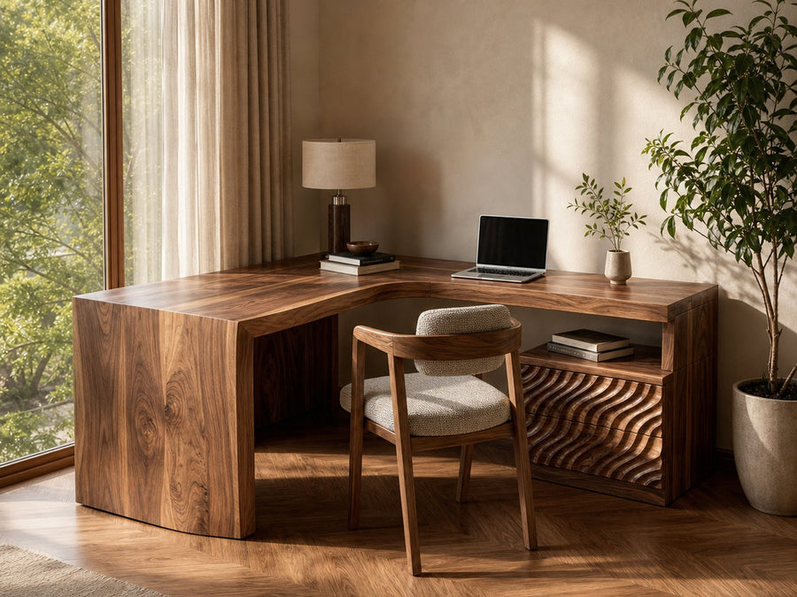 Plainline Dusk Solid Wood L-Shaped Desk