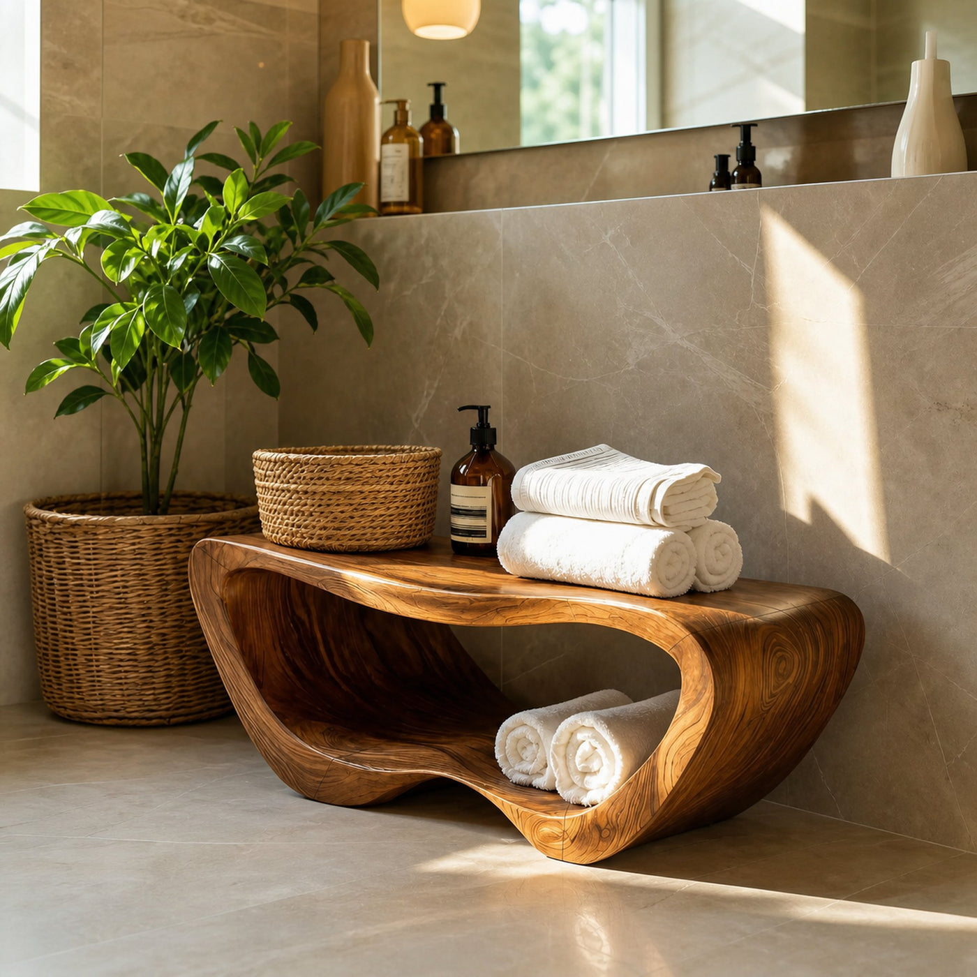 Minimalist Organic Shower Bench For Bathroom Or Spa